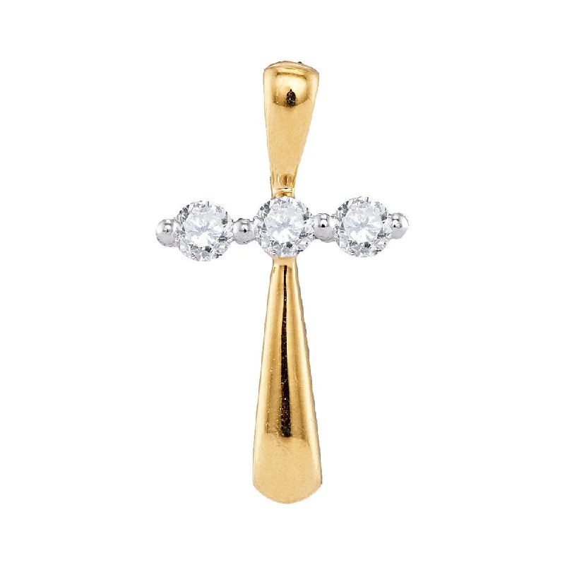 cast diamond necklace-10kt Yellow Gold Womens Round Diamond Cross Religious Pendant 1/6 Cttw