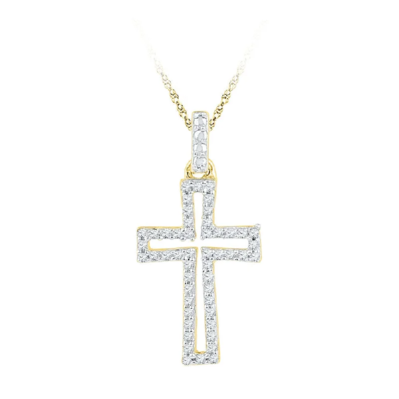 lavish silver necklace-10kt Yellow Gold Womens Round Diamond Cross Religious Pendant 1/6 Cttw