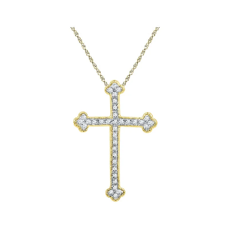 heirloom opal necklace-10kt Yellow Gold Womens Round Diamond Gothic Cross Religious Pendant 1/5 Cttw