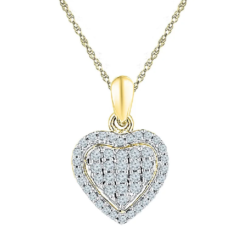 rover layered necklace-10kt Yellow Gold Womens Round Diamond Heart Cluster Pendant 1/4 Cttw