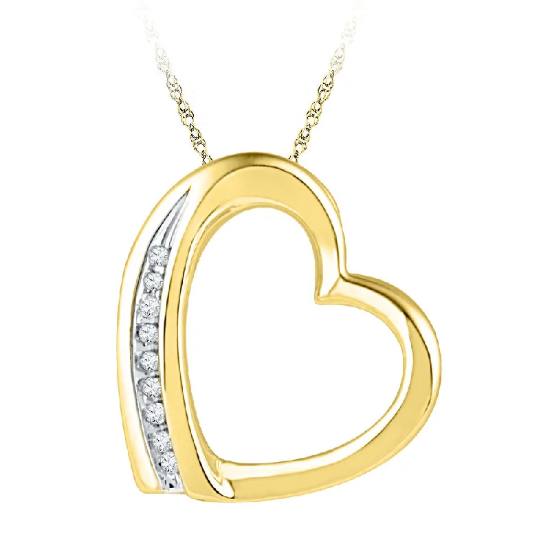 baroque emerald chain necklace-10kt Yellow Gold Womens Round Diamond Heart Pendant .03 Cttw