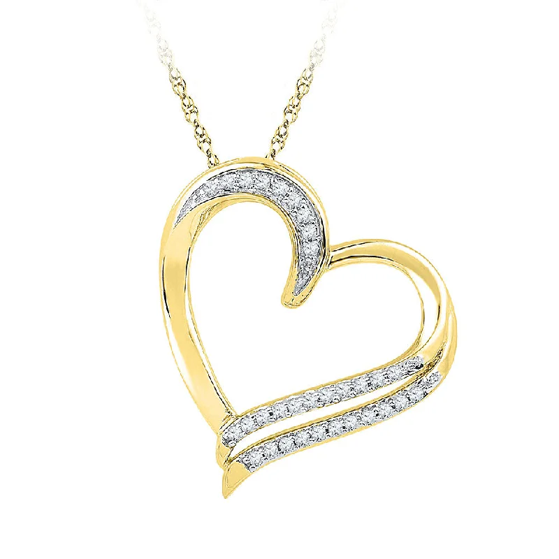 lavish cocktail necklace-10kt Yellow Gold Womens Round Diamond Heart Pendant 1/6 Cttw