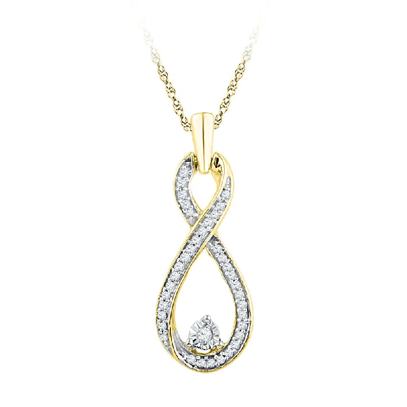 tendril charm necklace-10kt Yellow Gold Womens Round Diamond Infinity Pendant 1/6 Cttw