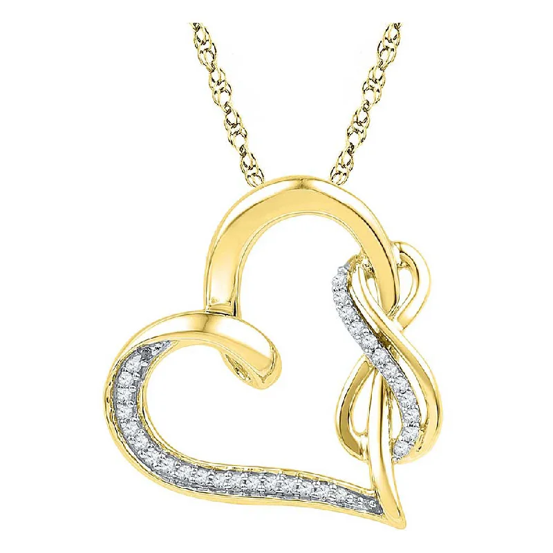 stretchable birthstone necklace-10kt Yellow Gold Womens Round Diamond Linked Heart Infinity Pendant 1/8 Cttw