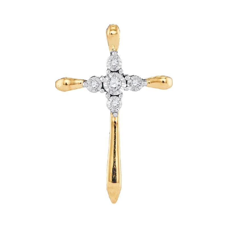 rugged silver necklace-10kt Yellow Gold Womens Round Diamond Roman Cross Pendant 1/20 Cttw