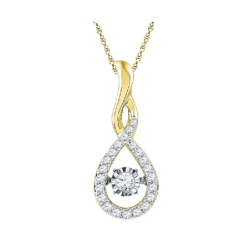 vintage pearl pendant necklace-10kt Yellow Gold Womens Round Diamond Solitaire Moving Twinkle Teardrop Pendant 1/4 Cttw