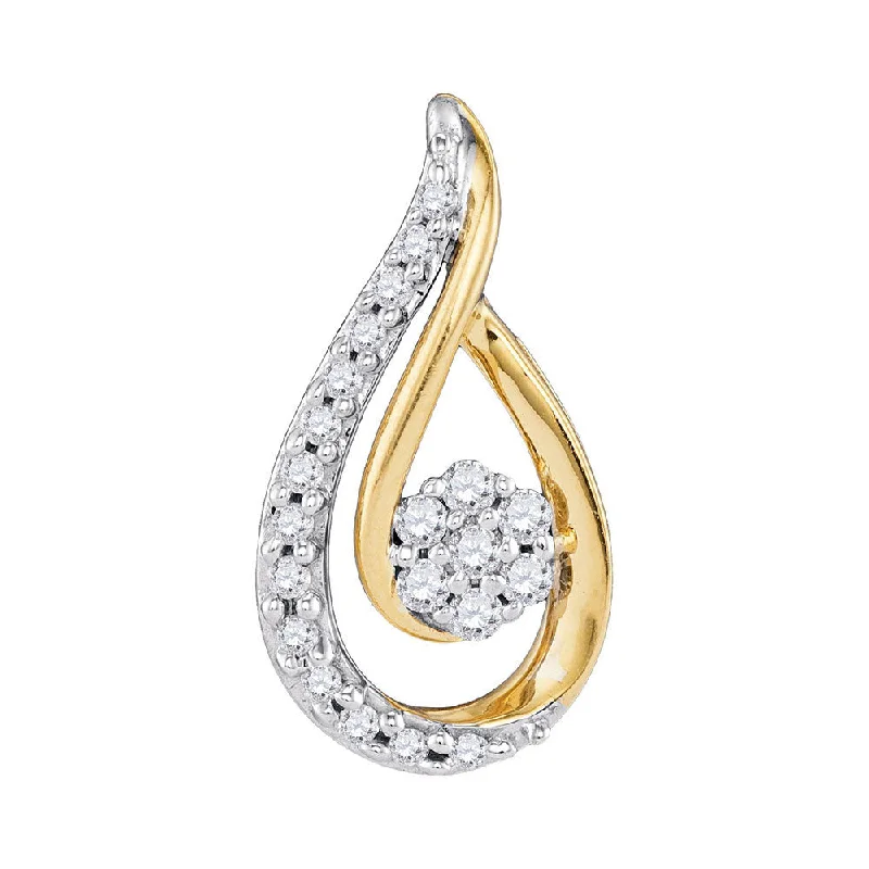 six-stone necklace-10kt Yellow Gold Womens Round Diamond Teardrop Cluster Pendant 1/4 Cttw