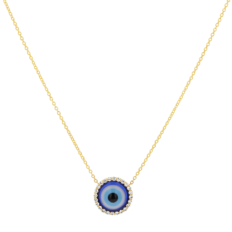 narrow gemstone necklace-Round Diamond Evil Eye Necklace