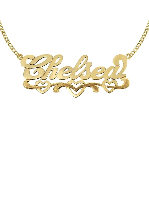 cast couple necklace-14K Gold  Diamond Cut Heart Name Plate Necklace | Style #124