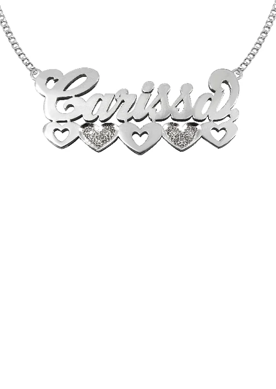 tendril pendant necklace-14K White Gold with Diamonds Name Plate Necklace | Style #118