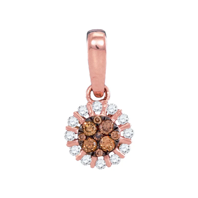 vintage emerald necklace-14kt Rose Gold Womens Round Brown Diamond Cluster Pendant 1/4 Cttw