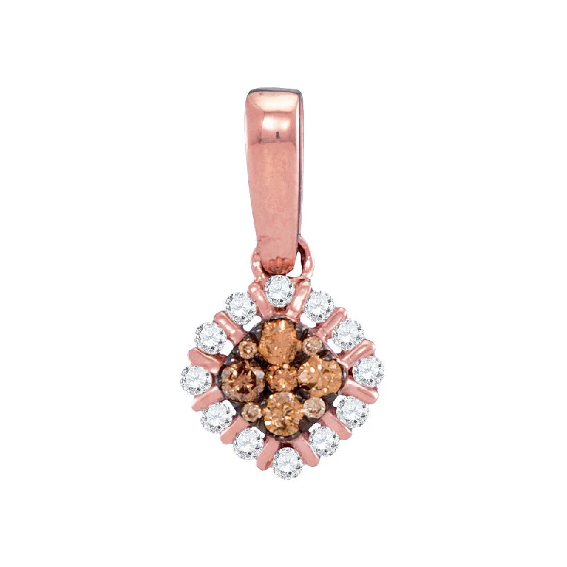 turquoise stone necklace-14kt Rose Gold Womens Round Brown Diamond Diagonal Square Pendant 1/4 Cttw