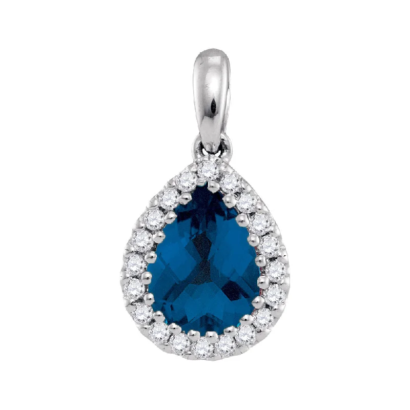 sci-fi gold necklace-14kt White Gold Womens Pear Blue Sapphire Solitaire Diamond Pendant 1 Cttw