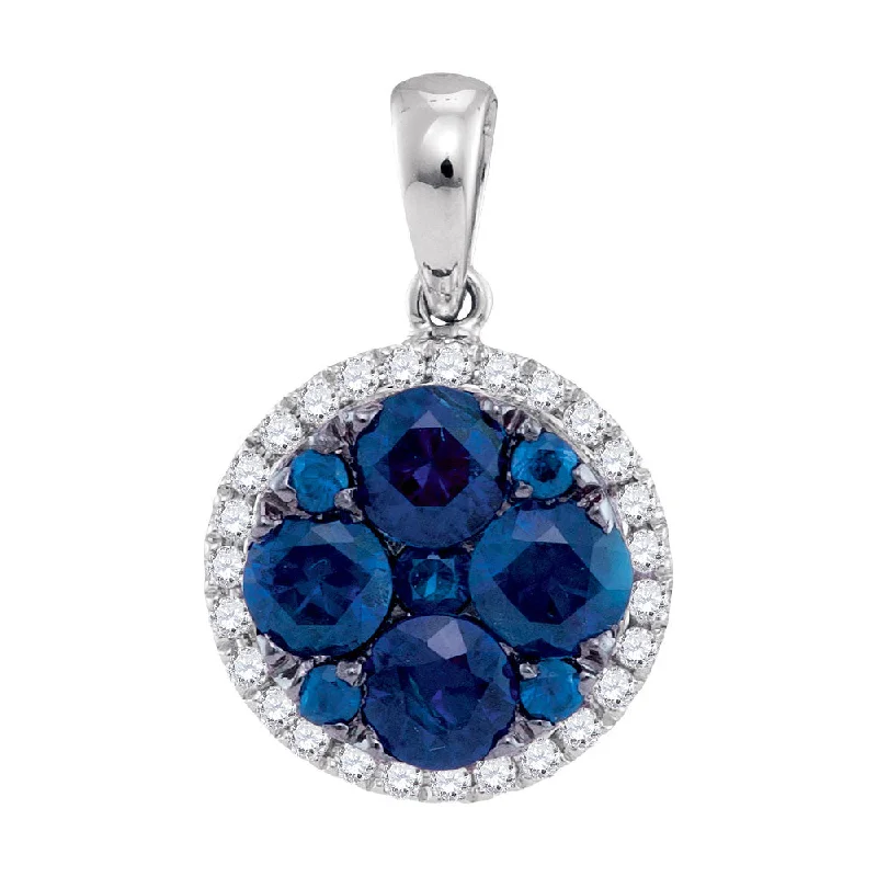 braided love necklace-14kt White Gold Womens Round Blue Sapphire Cluster Pendant 1-1/3 Cttw