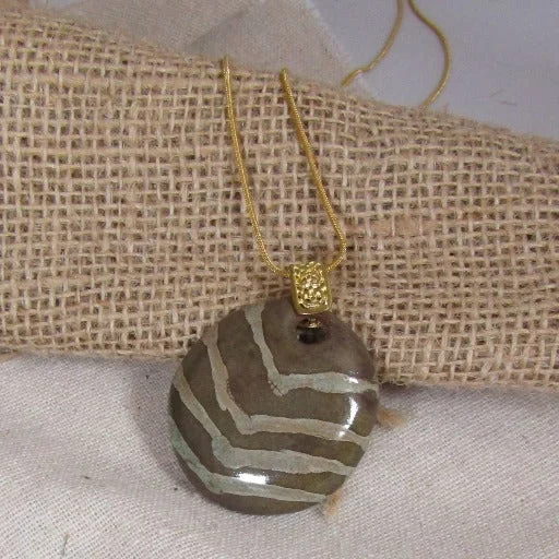 wave-shaped pendant necklace-Brown Fair Trade Kazuri Handmade Pendant Necklace