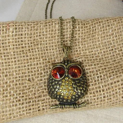 pearl braided necklace-Antique Brass Pendant Necklace Owl