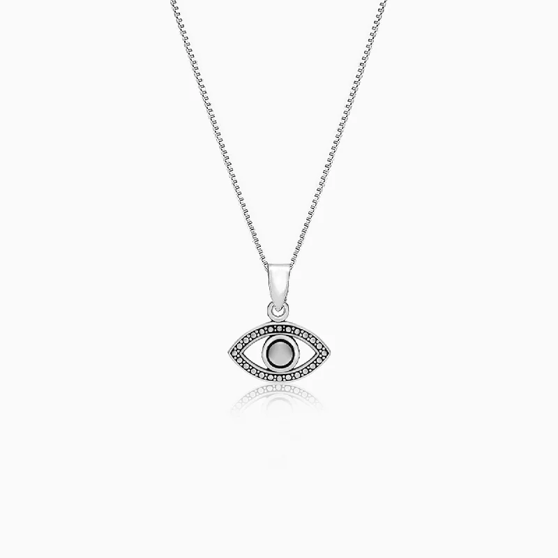 rose gold twisted necklace-Oxidised Silver Evil Eye Pendant with Box Chain