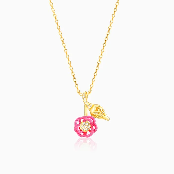 rose gold six-chain necklace-Golden Pink Brahma Kamal Bud Pendant with Link Chain