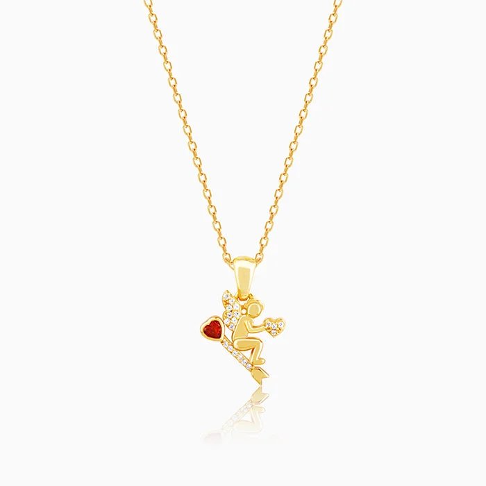 pearl braided necklace-Golden Cupid Pendant with Link Chain