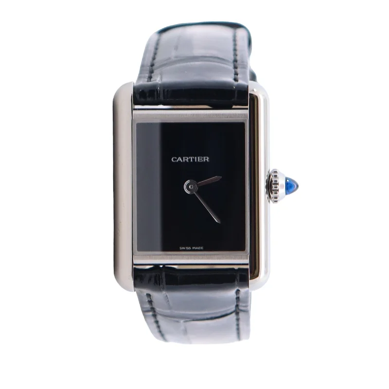 sci-fi gemstone necklace-Cartier Tank 22mm Black Dial Watch Ref# WSTA0071