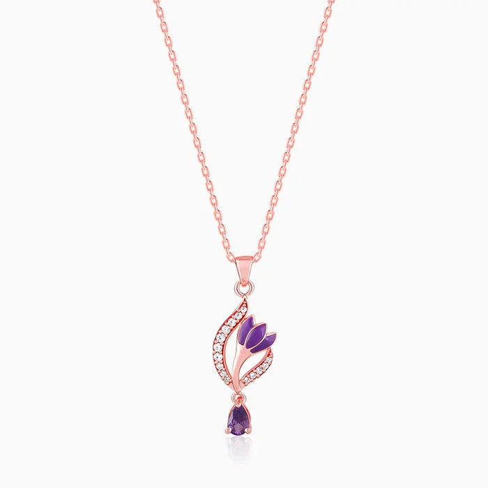 vine-inspired necklace-Rose Gold Flowing Crocus Pendant with Link Chain