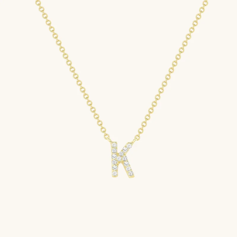 sci-fi sleek necklace-Small Diamond Initial Necklace