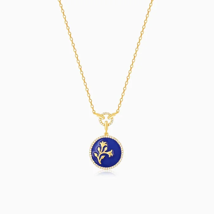 wave gemstone necklace-Golden Royal Blue Pendant with Link Chain