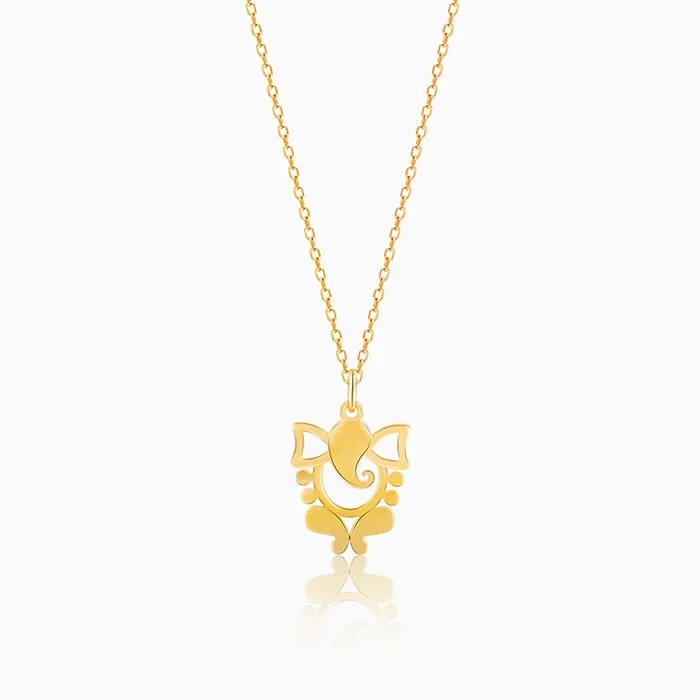 twilight diamond necklace-Golden Ganapati Silhouette Pendant with Link Chain