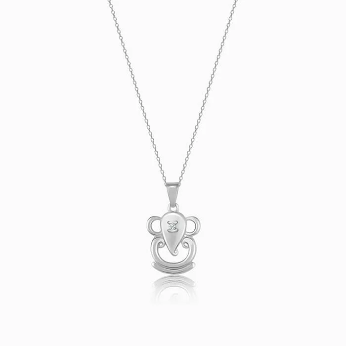 stretchable gold necklace-Silver Ganesha Pendant with Link Chain