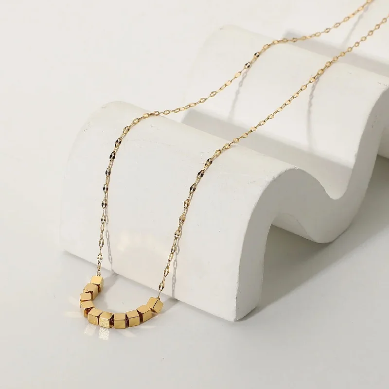 rose gold wave necklace-Gold Cube Necklace