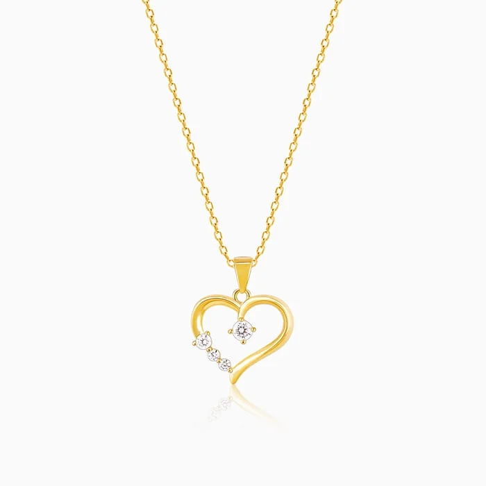 tendril engraved necklace-Golden Solitaire Heart Pendant with Link Chain