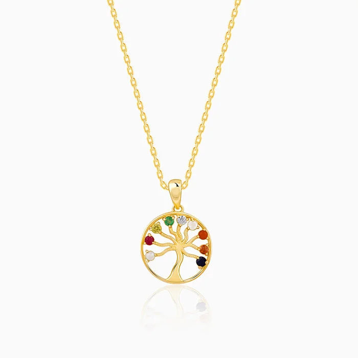 narrow layered necklace-Golden Tree of Life Pendant With Link Chain