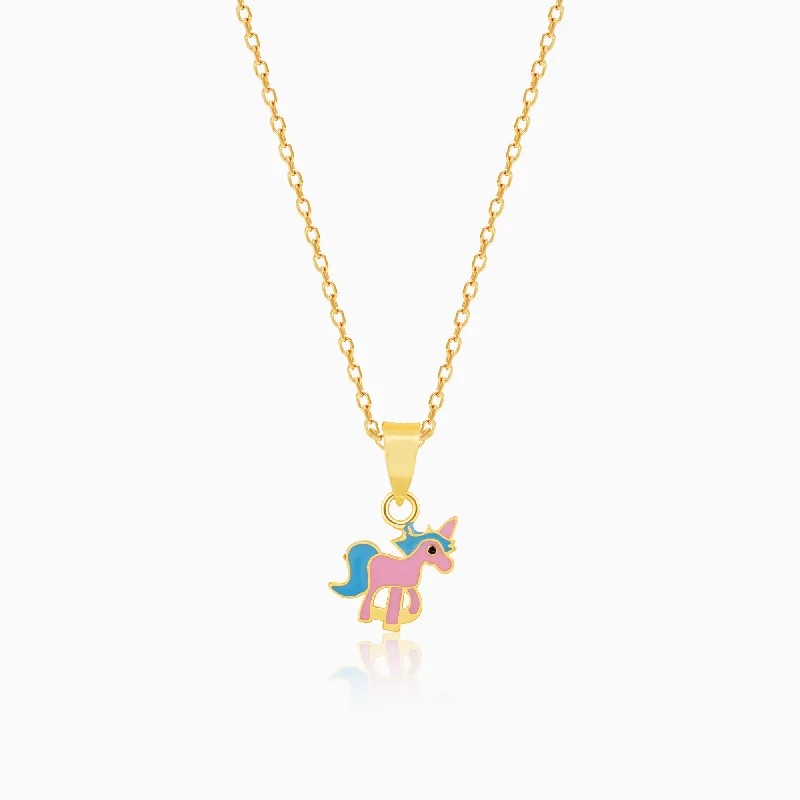 carved silver necklace-Golden Pie Unicorn Kids Pendant with Link Chain (7-10 yrs)