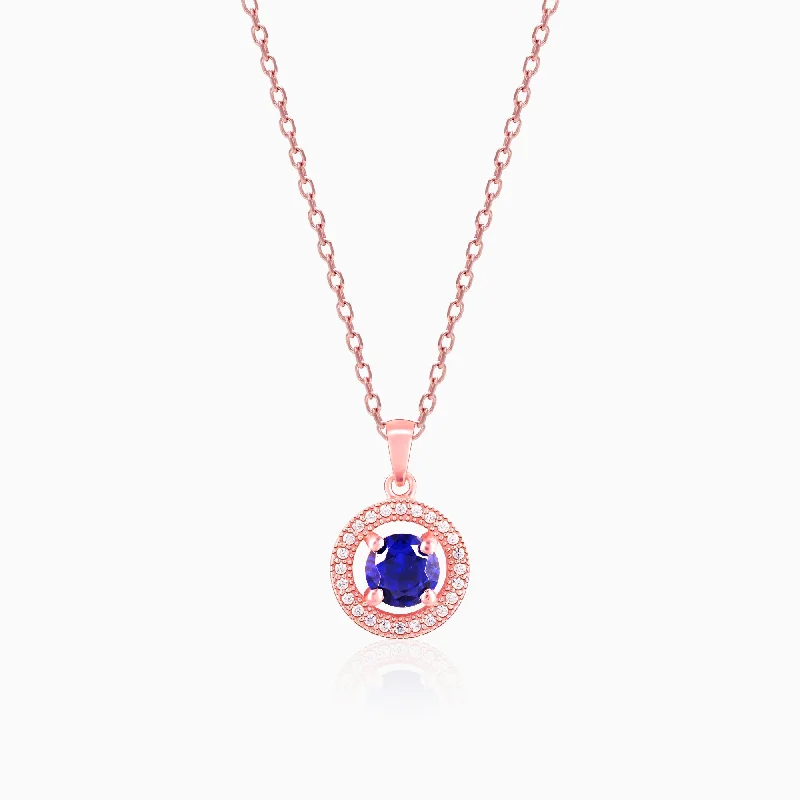 turquoise stone necklace-Rose Gold Blue Velvet Pendant With Link Chain