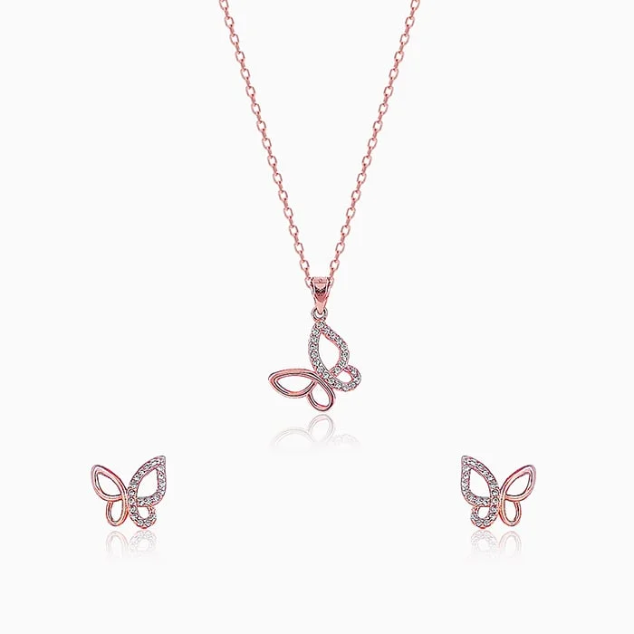 peridot layered necklace-Manali's Rose Gold Studded Butterfly Set with Link Chain