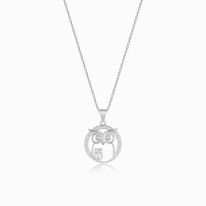 narrow birthstone necklace-Silver Foresight Owl Pendant with Link Chain