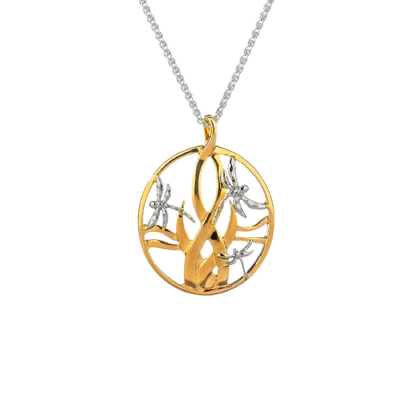 vine-inspired necklace-10k Yellow and White Gold Dragonfly in Reeds Pendant Small