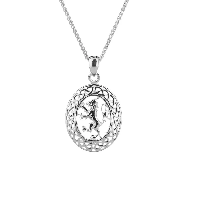 moonstone stone necklace-Silver Lion Rampant Pendant Oval