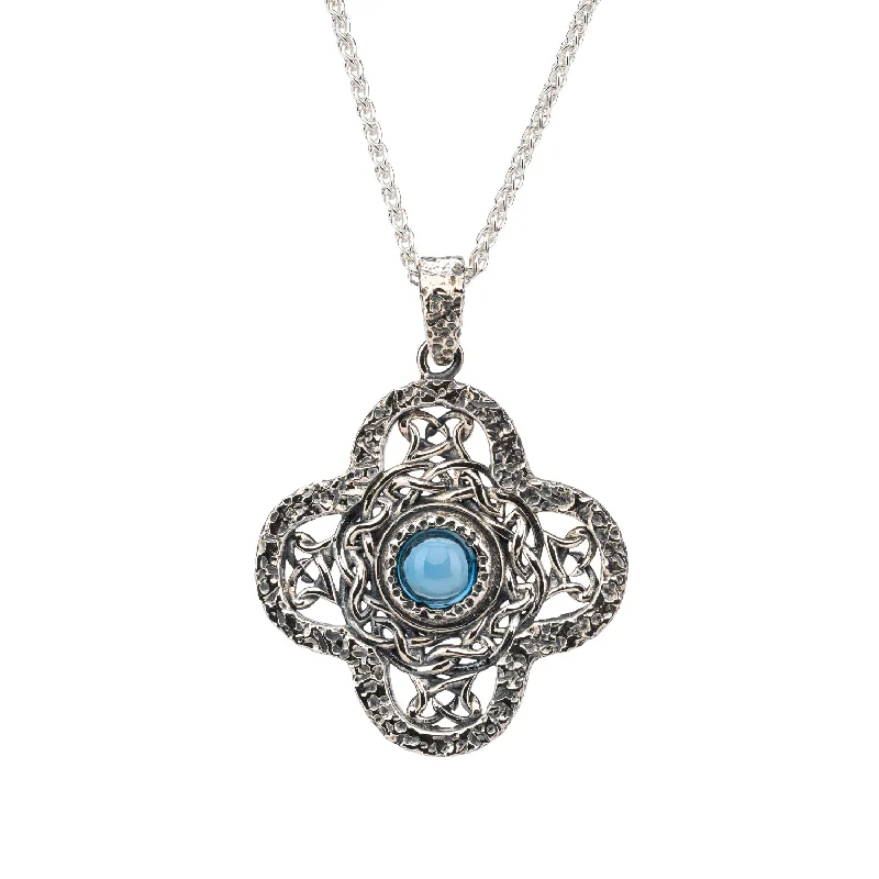 tendril pendant necklace-Silver Whirlpool Pendant - London Blue Topaz