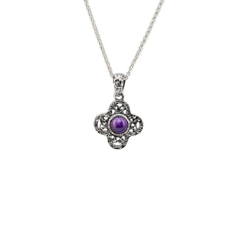 rugged sapphire necklace-Silver Whirlpool Small Pendant - Amethyst