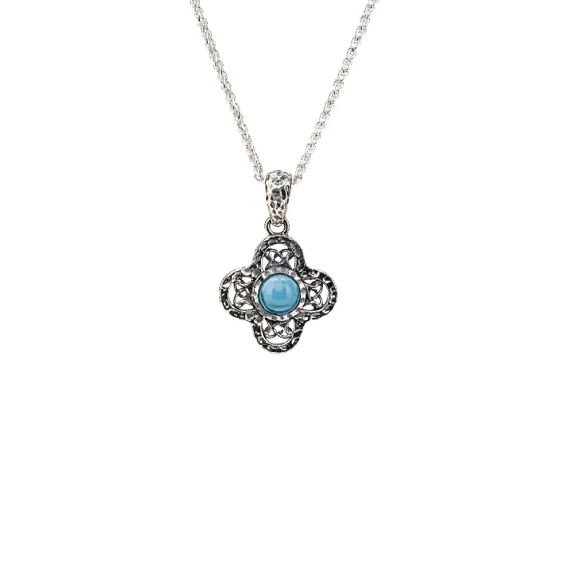 stretchable silver necklace-Silver Whirlpool Small Pendant - London Blue Topaz