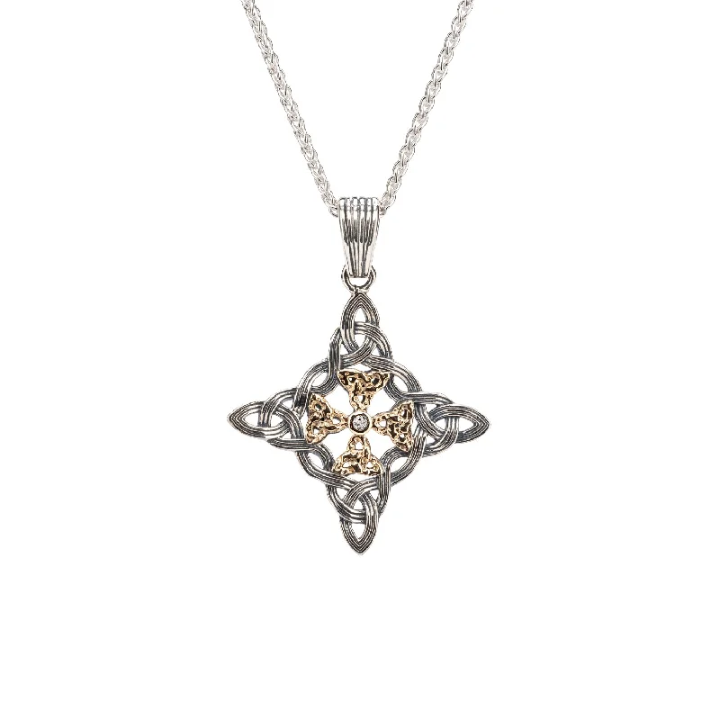 lavish statement necklace-Silver and 10k Gold Celestial Cross Pendant