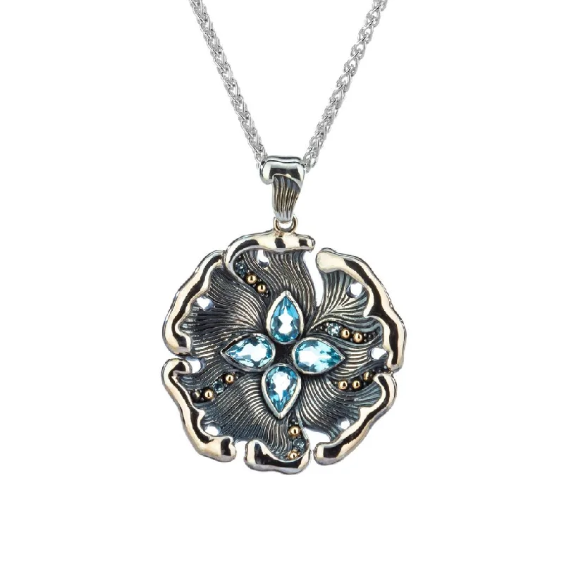 rugged gold necklace-Silver and 10k Gold 'Water' Element Pendant -Blue Topaz