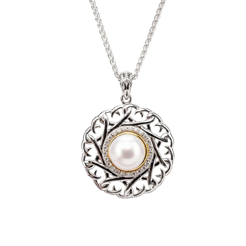 rose gold wave necklace-Silver and 10k Gold Aphrodite Pendant - White Fresh Water Pearl