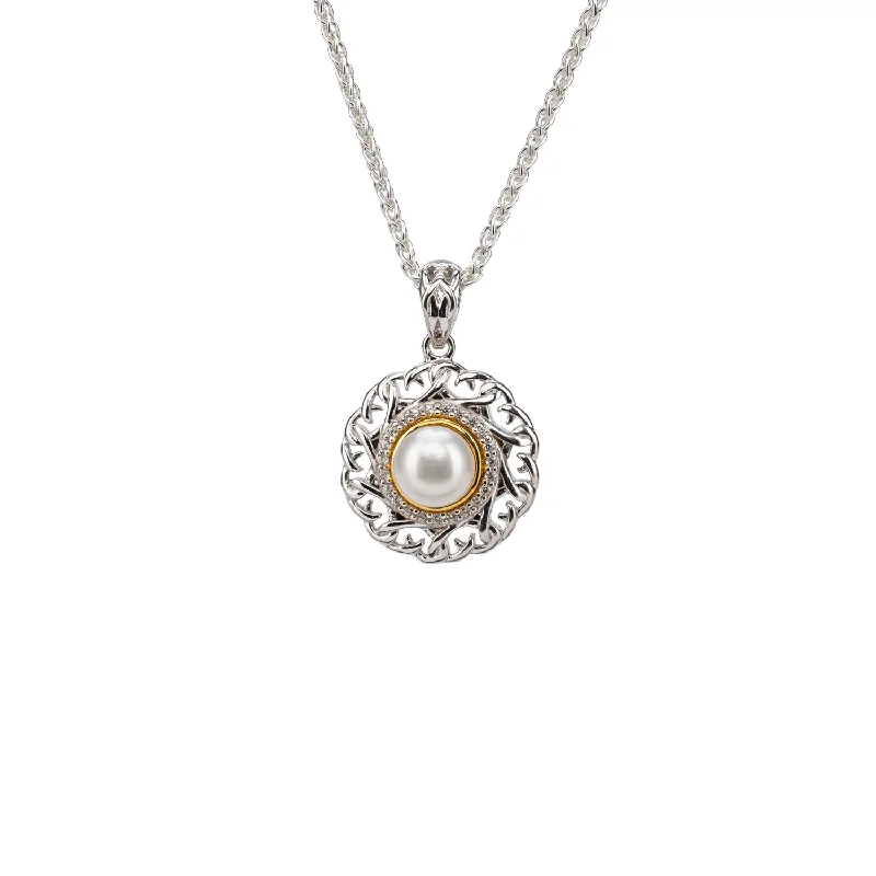 pearl braided necklace-Silver and 10k Gold Aphrodite Small Pendant - White Fresh Water Pearl