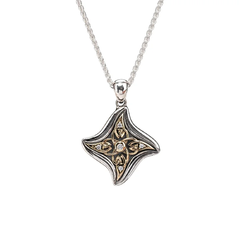 peridot layered necklace-Silver and 10k Gold Celestial Star Pendant - Cubic Zirconia