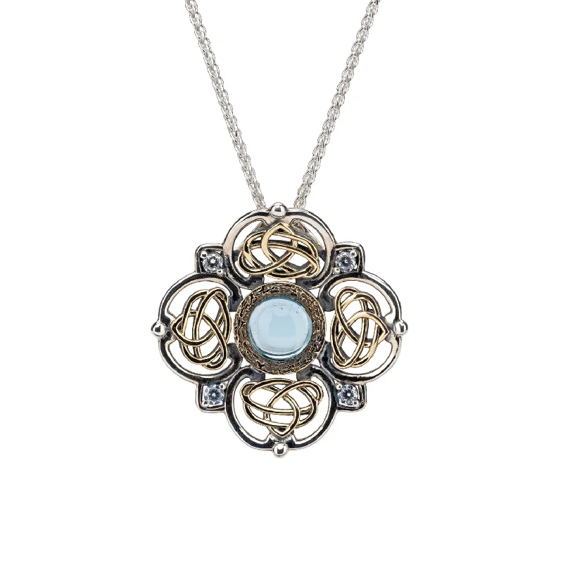 carved monogram necklace-Silver and 10k Gold Celestial Pendant- Sky Blue Topaz