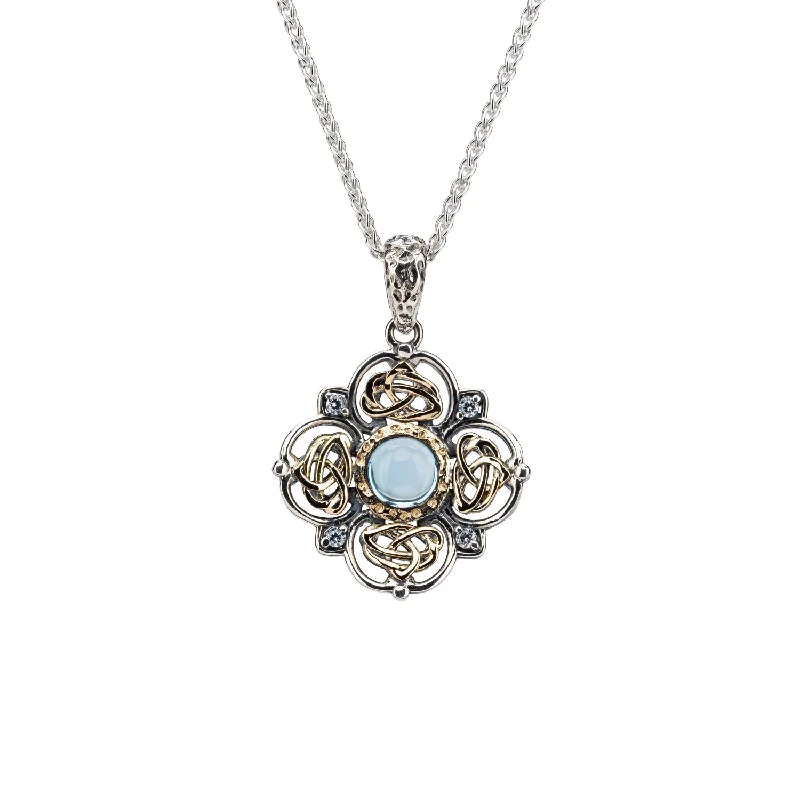 lavish cocktail necklace-Silver and 10k Gold Celestial Small Pendant- Sky Blue Topaz