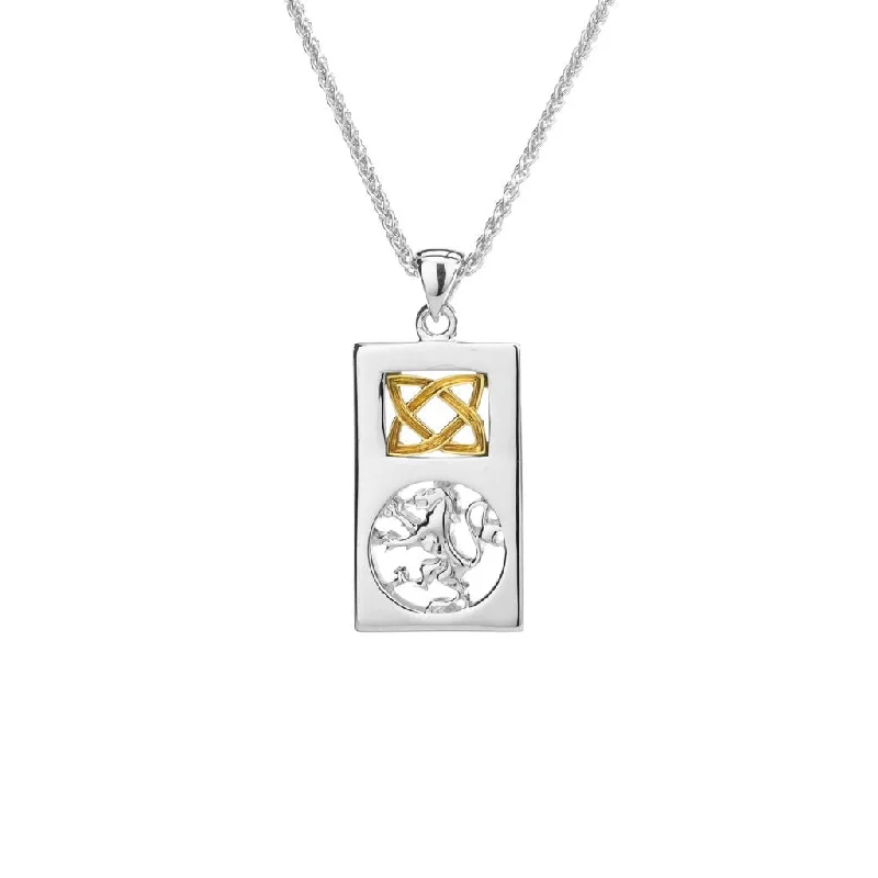 twisted silver necklace-Silver and 10k Gold Lion Rampant Rectangle Pendant Small