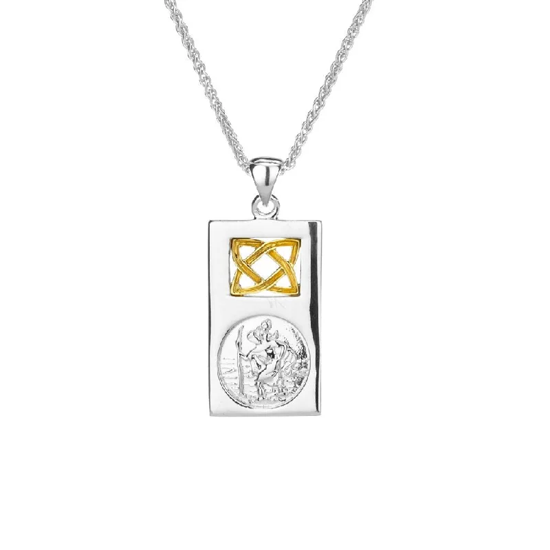 braided symbol necklace-Silver and 10k Gold St. Christopher Pendant Small